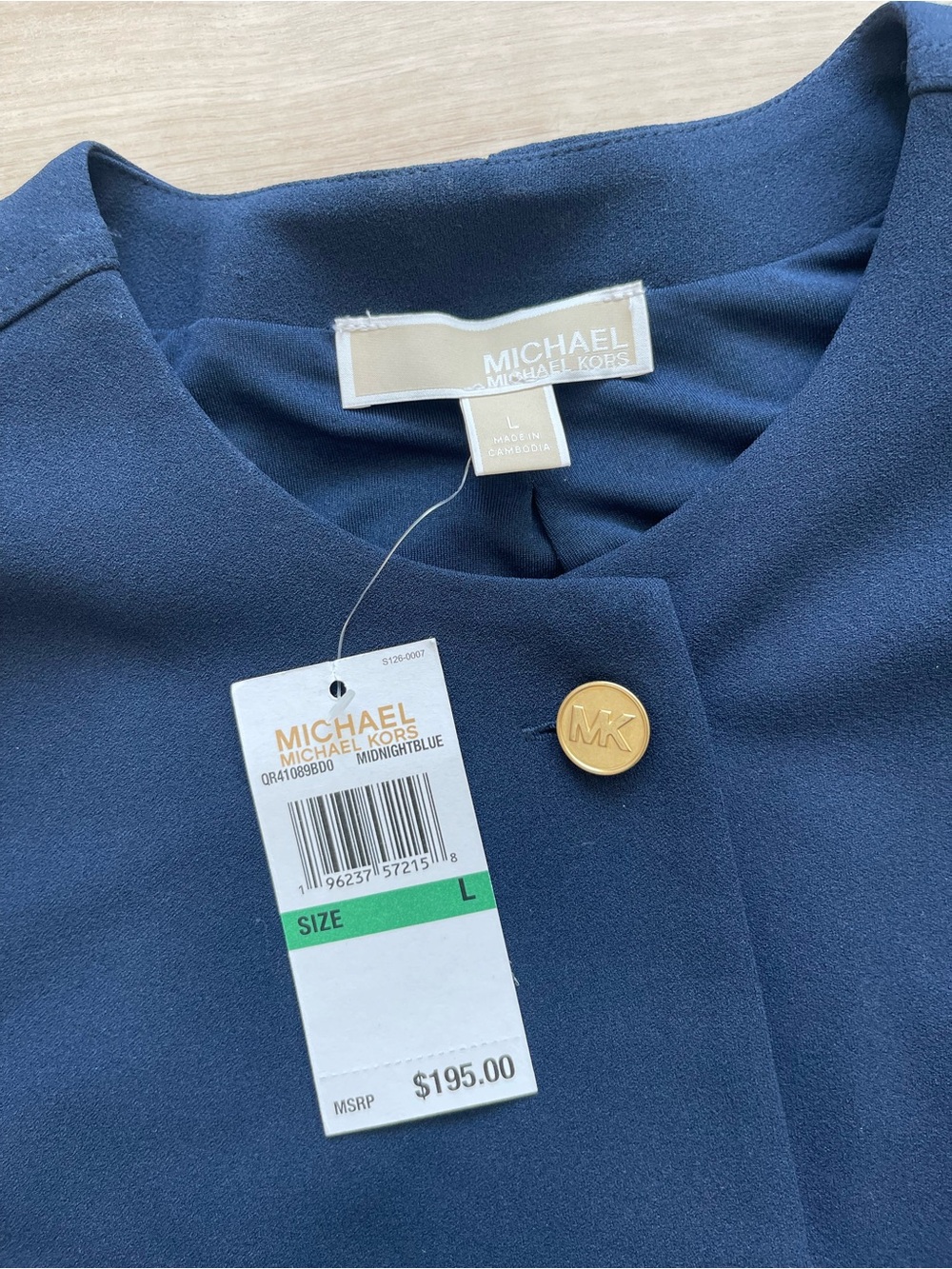 Michael Kors Navy Collarless Blazer with Gold Buttons